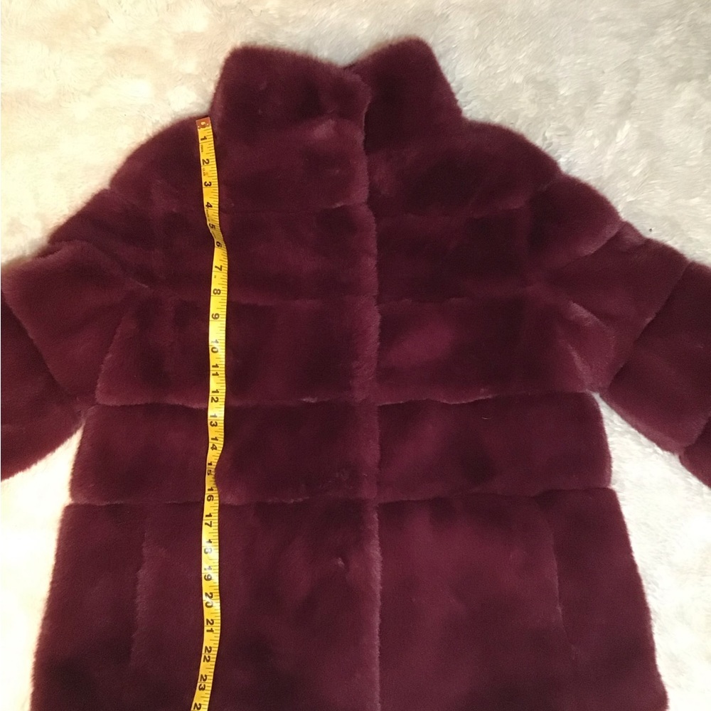 Diane Von Furstenburg womens burgundy faux fur jacket size small - Picture 7 of 11
